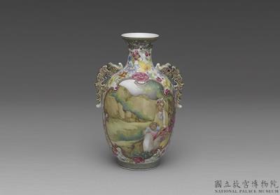 图片[2]-Vase with dragon-shaped handles with western figure on a polychrome ground in falangcai painted enamels, Qianlong reign (1736-1795), Qing dyansty-China Archive